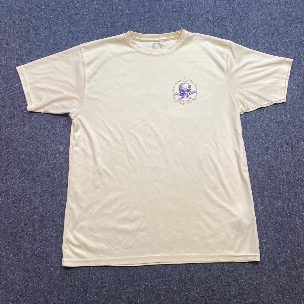 Sand Salt Surf Sun TShirt Sz L Mens Yellow Skater Marlin Skull Graphic Fish